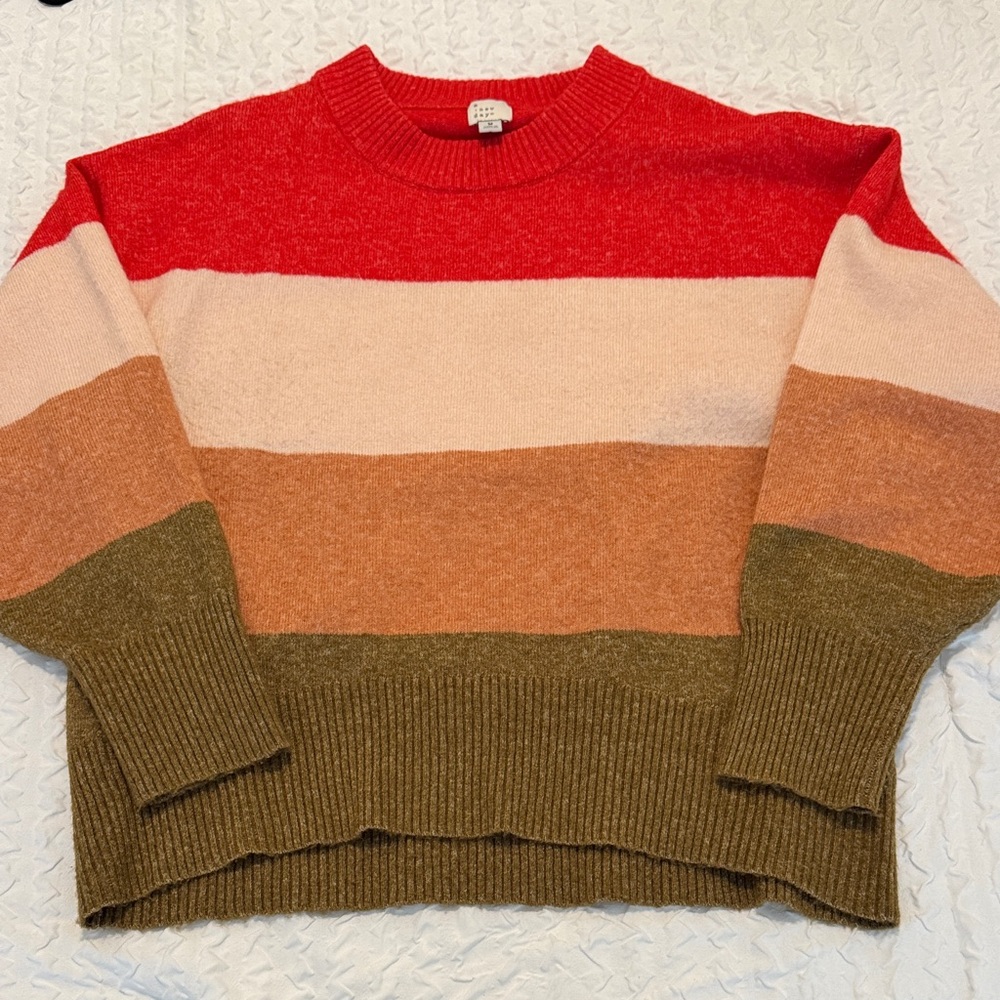 a new day Colorblock Crew Neck Sweater - Red, Pink, Orange, Green